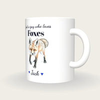 Personalised Fox Mug, Just A Guy Who Loves Foxes, three-quarter view