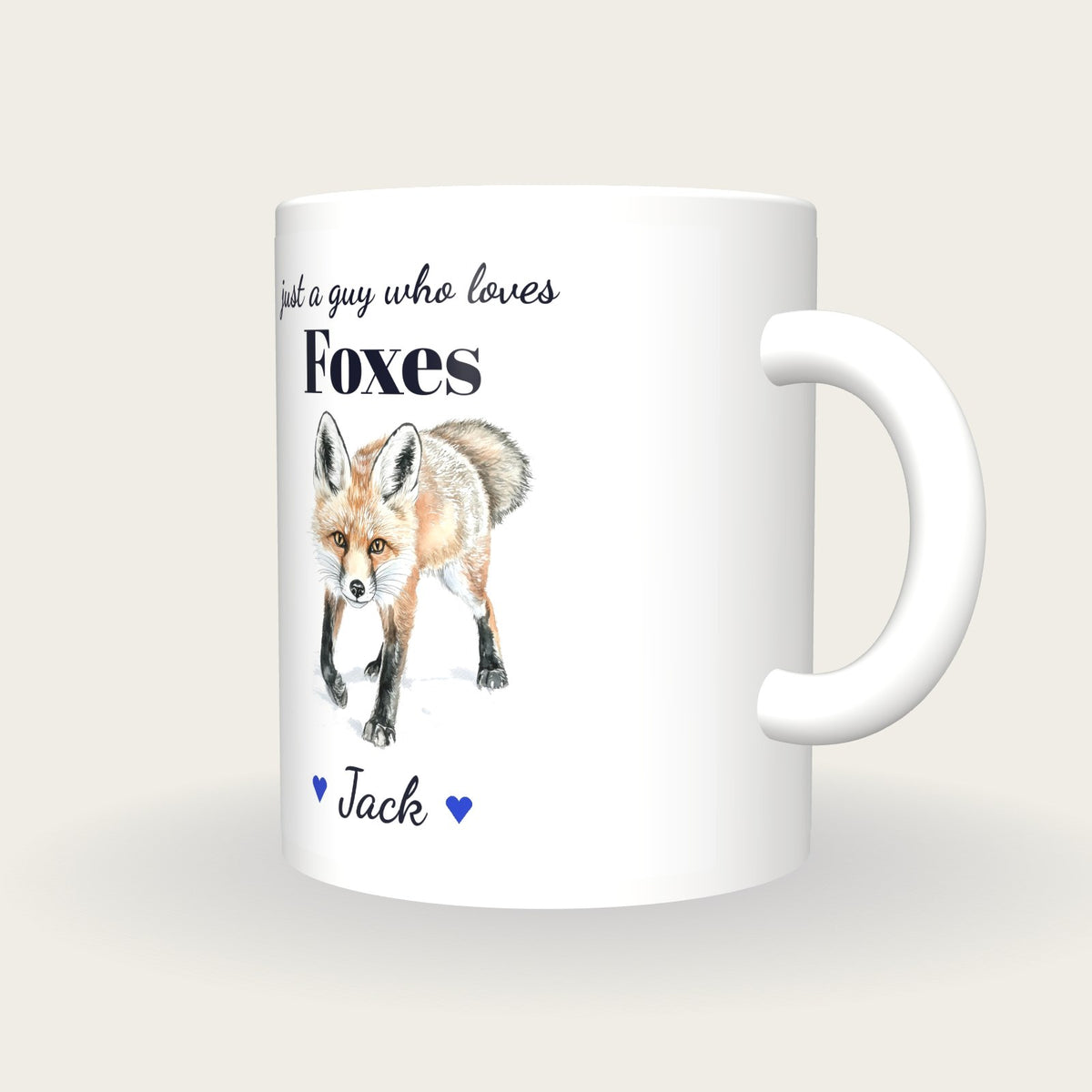 Personalised Fox Mug, Just A Guy Who Loves Foxes, three-quarter view