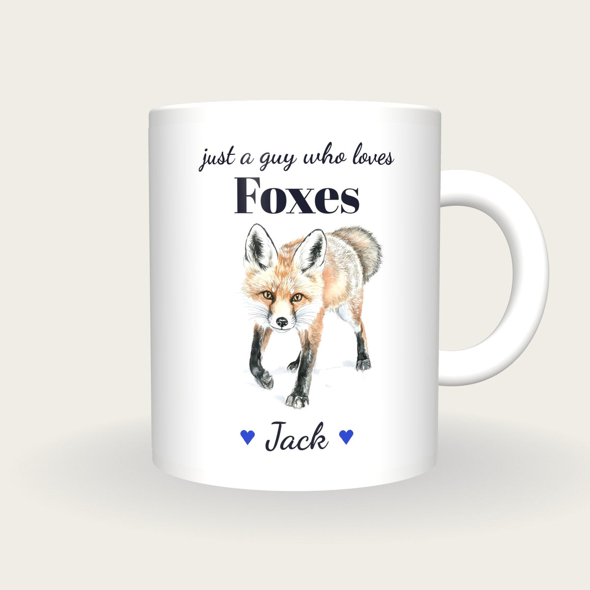 Personalised Fox Mug, Just A Guy Who Loves Foxes, front