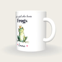 Personalised Frog Mug, Just A Girl Who Loves Frogs, three-quarter view