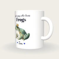 Personalised Frog Mug, Just A Guy Who Loves Frogs, three-quarter view