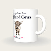 Personalised Highland Cow Mug, Just A Girl Who Loves Highland Cows, three-quarter view