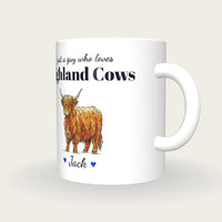 Personalised Highland Cow Mug, Just A Guy Who Loves Highland Cows, three-quarter view