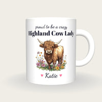 Personalised Highland Cow Mug, Crazy Highland Cow Lady, front