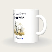 Personalised Horse Mug, Just A Guy Who Loves Horses, three-quarter view