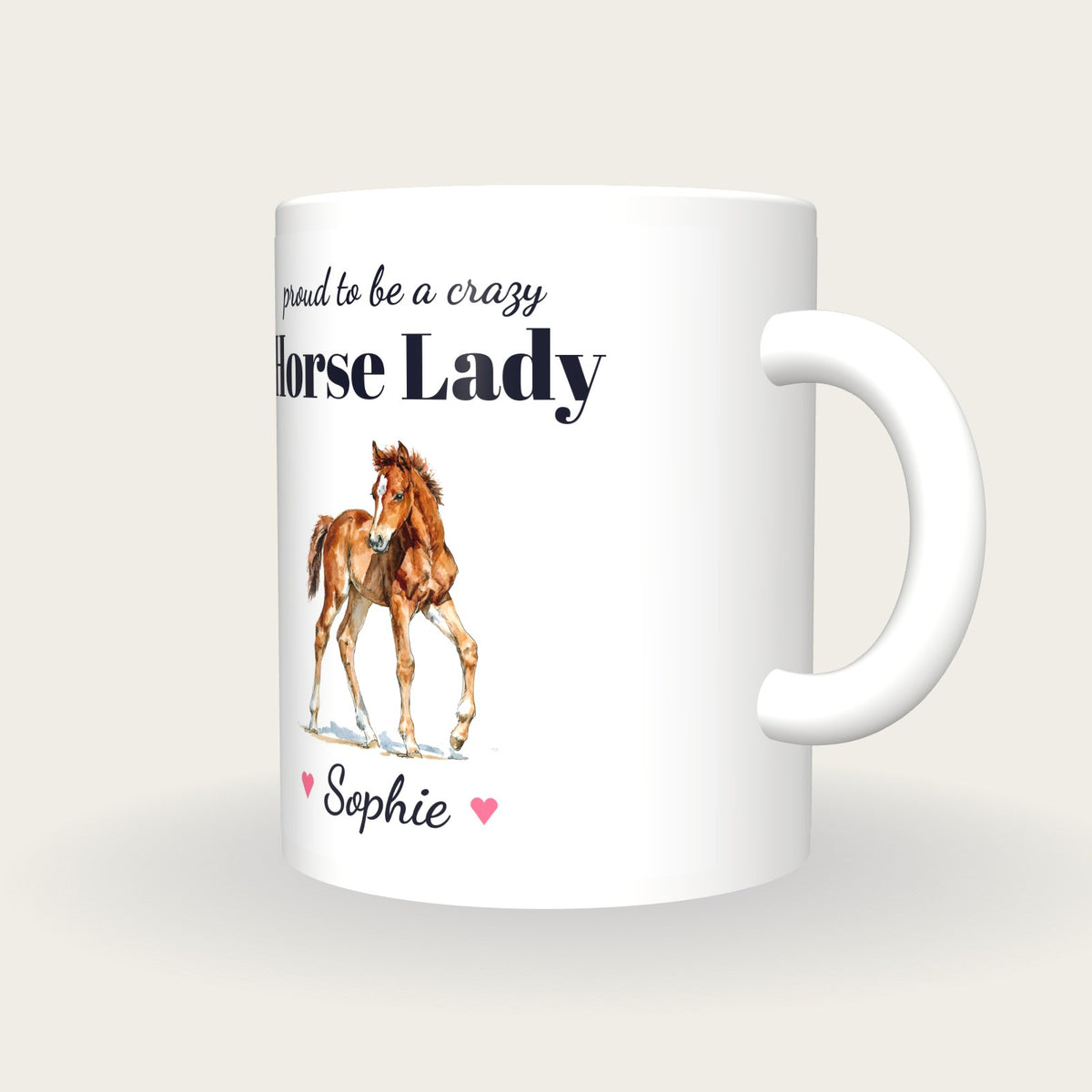 Personalised Horse Mug, Crazy Horse Lady, three-quarter view