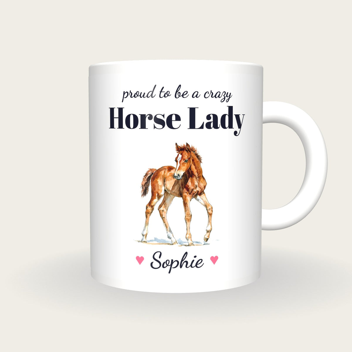 Personalised Horse Mug, Crazy Horse Lady, front
