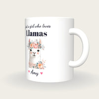 Personalised Llama Mug, Just A Girl Who Loves Llamas, three-quarter view