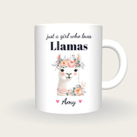Personalised Llama Mug, Just A Girl Who Loves Llamas, front
