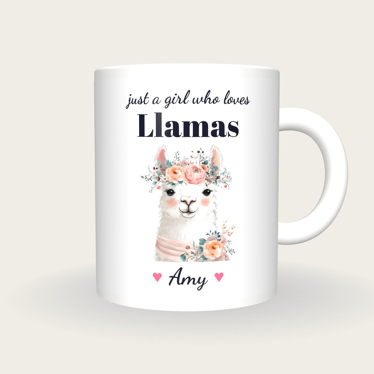Personalised Llama Mug, Just A Girl Who Loves Llamas, front