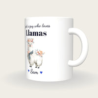 Personalised Llama Mug, Just A Guy Who Loves Llamas, three-quarter view