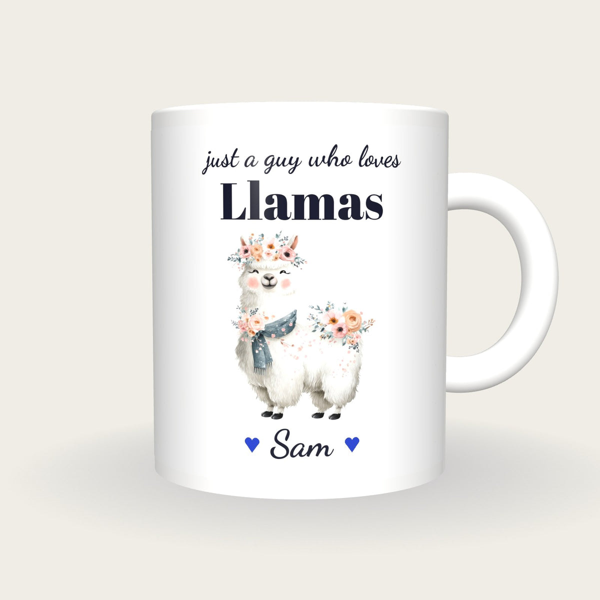 Personalised Llama Mug, Just A Guy Who Loves Llamas, front