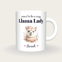 Personalised Llama Mug, Crazy Llama Lady, front