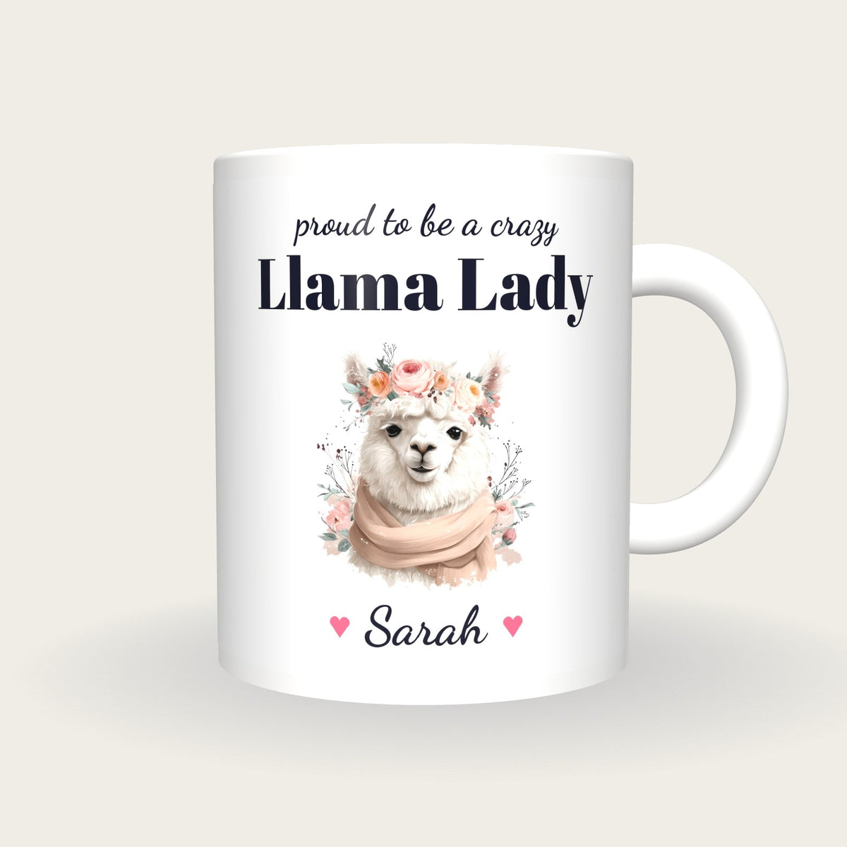 Personalised Llama Mug, Crazy Llama Lady, front