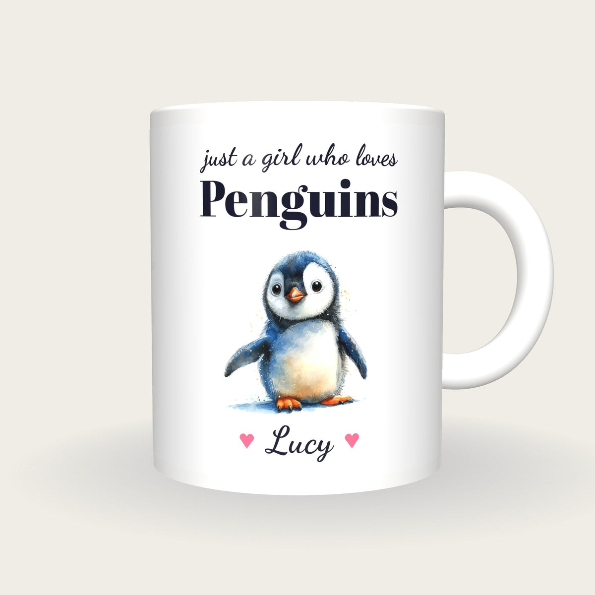 Personalised Penguin Mug, Just A Girl Who Loves Penguins, front