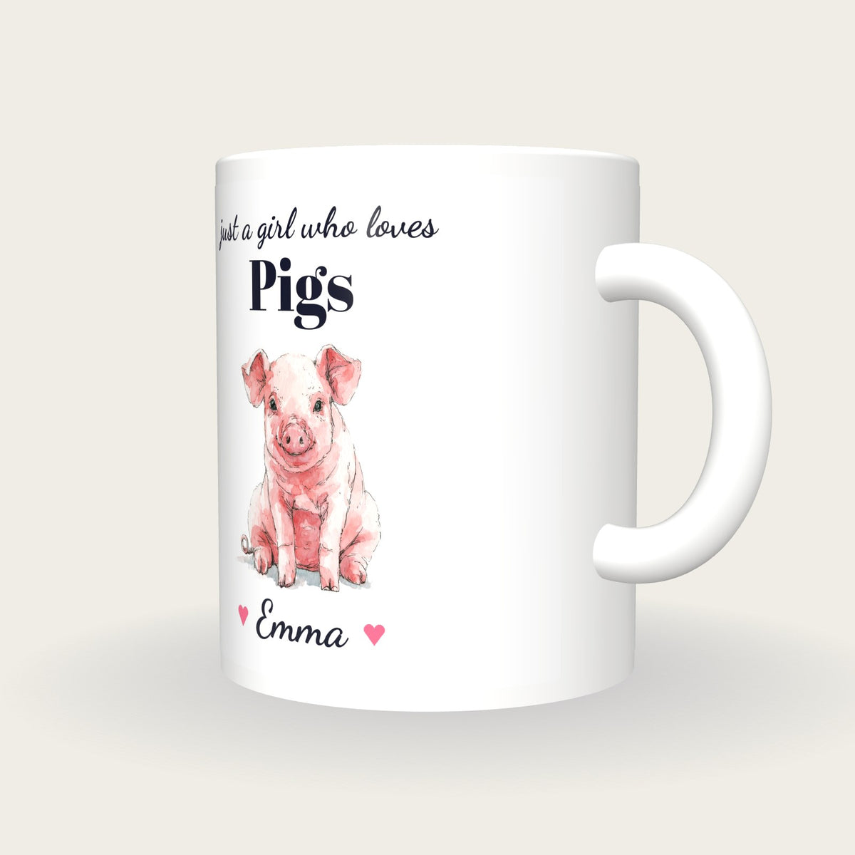 Personalised Pig Mug, Just A Girl Who Loves Pigs, three-quarter view