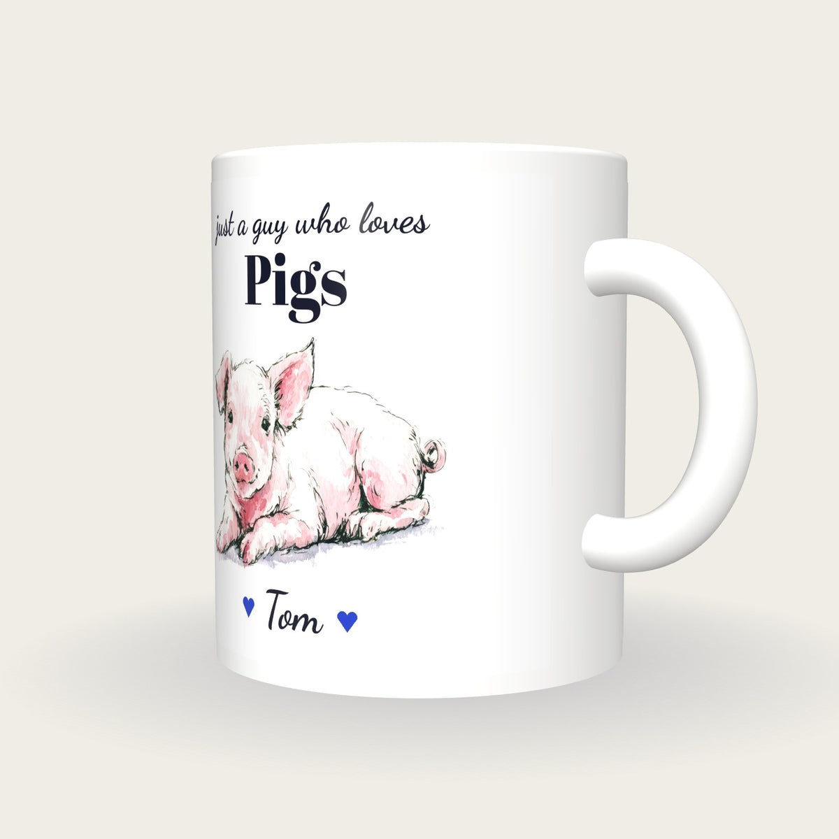 Personalised Pig Mug, Just A Guy Who Loves Pigs, three-quarter view