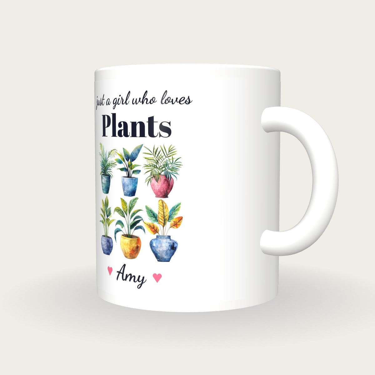 Personalised House Plant Mug, Just A Girl Who Loves Plants, three-quarter view