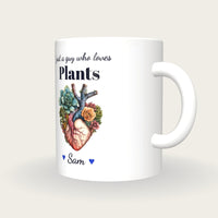 Personalised House Plant Mug, Just A Guy Who Loves Plants, three-quarter view