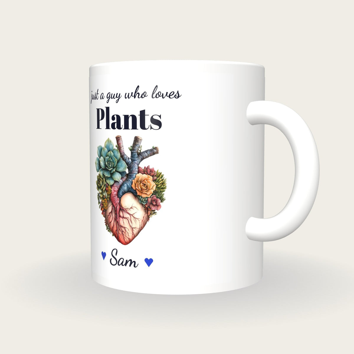 Personalised House Plant Mug, Just A Guy Who Loves Plants, three-quarter view