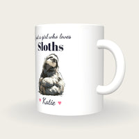 Personalised Sloth Mug, Just A Girl Who Loves Sloths, three-quarter view