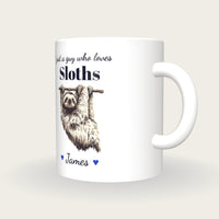 Personalised Sloth Mug, Just A Guy Who Loves Sloths, three-quarter view