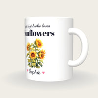 Personalised Sunflower Mug, Just A Girl Who Loves Sunflowers, three-quarter view