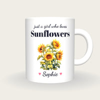 Personalised Sunflower Mug, Just A Girl Who Loves Sunflowers, front