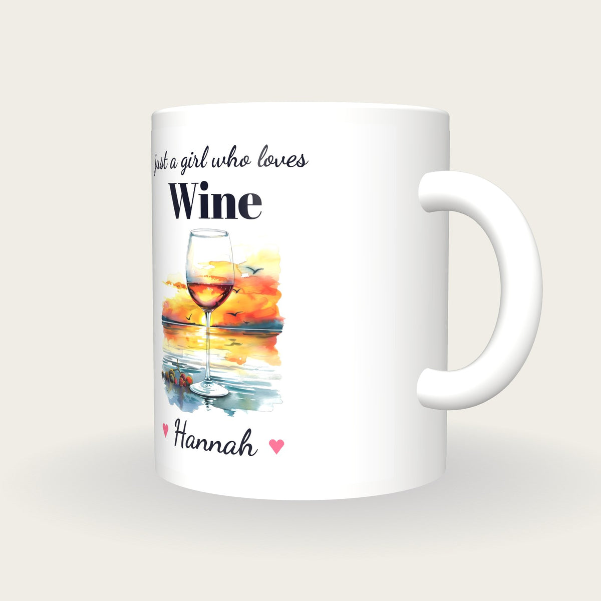Personalised Wine Mug, Just A Girl Who Loves Wine, three-quarter view