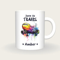 Personalised Aeroplane Mug, Born To Travel, front