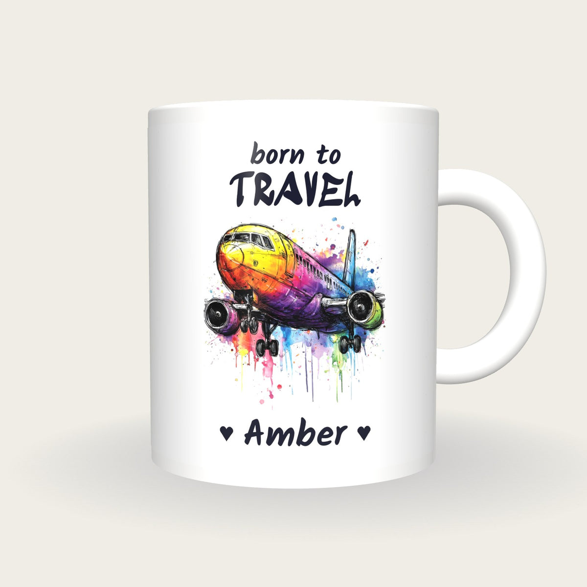 Personalised Aeroplane Mug, Born To Travel, front