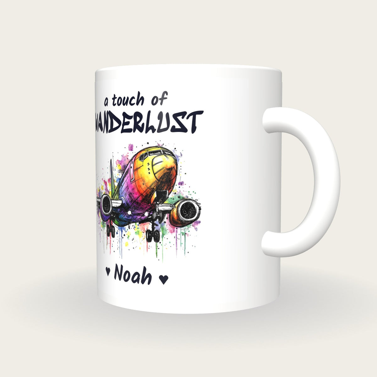 Personalised Aeroplane Mug, A Touch Of Wanderlust, three-quarter view