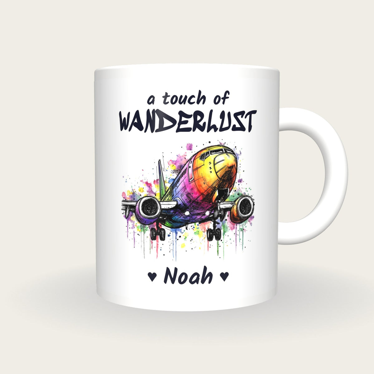 Personalised Aeroplane Mug, A Touch Of Wanderlust, front