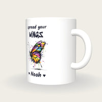 Personalised Butterfly Mug, Spread Your Wings, three-quarter view