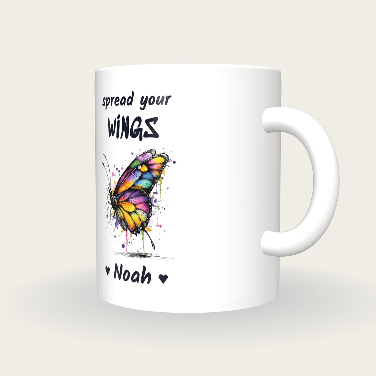 Personalised Butterfly Mug, Spread Your Wings, three-quarter view
