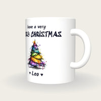 Personalised Christmas Tree Mug, Merry Christmas, three-quarter view