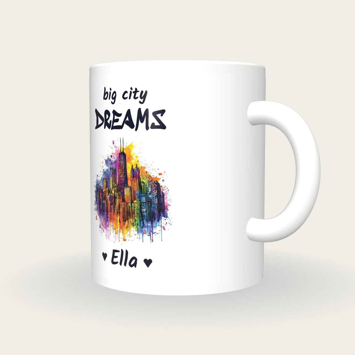 Personalised City Skyline Mug, Big City Dreams, three-quarter view