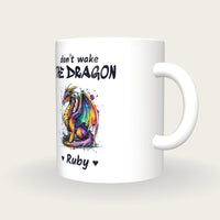 Personalised Dragon Mug, Don't Wake The Dragon, three-quarter view
