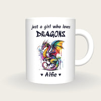 Personalised Dragon Mug, Just A Girl Who Loves Dragons, front