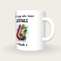 Personalised Guitar Mug, Just A Guy Who Loves Guitars, three-quarter view