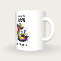 Personalised Guitar Mug, Born To Rock, three-quarter view