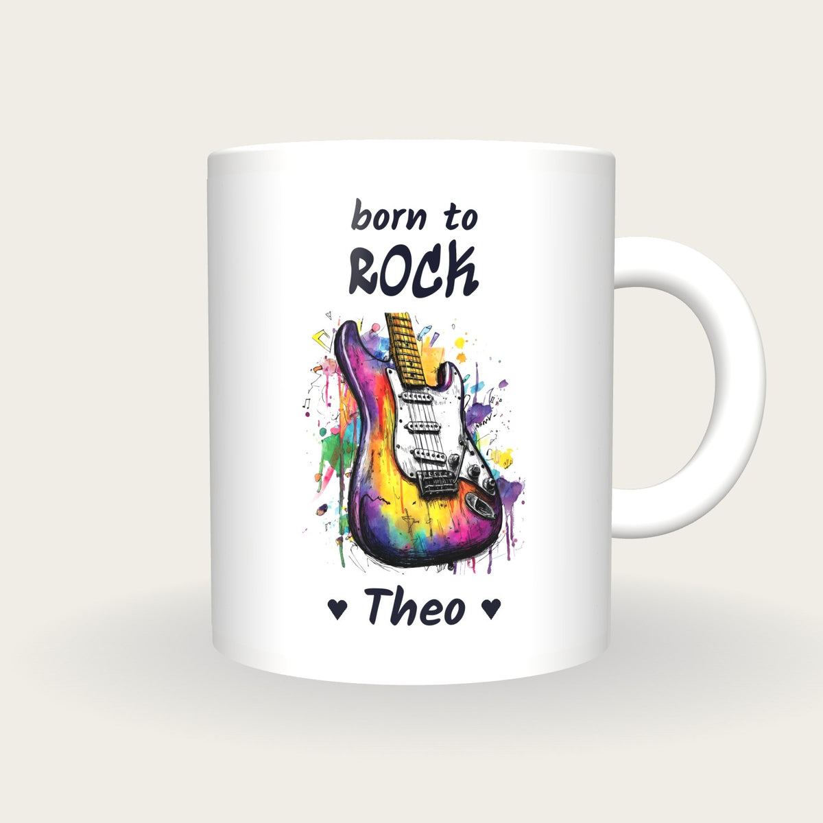 Personalised Guitar Mug, Born To Rock, front