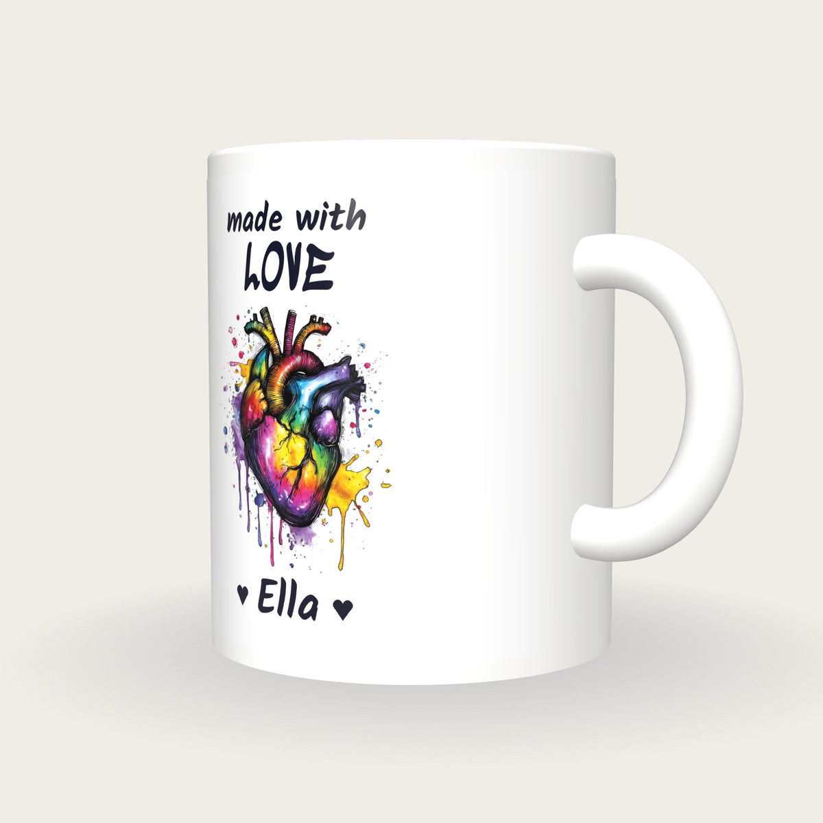 Personalised Heart Mug, Made With Love, three-quarter view