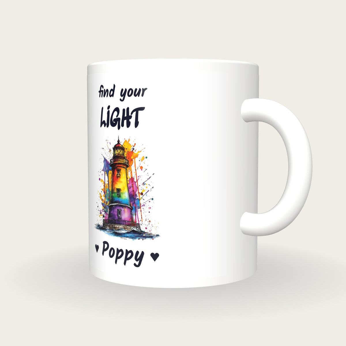 Personalised Lighthouse Mug, Find Your Light, three-quarter view