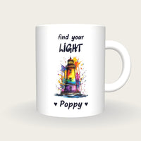 Personalised Lighthouse Mug, Find Your Light, front