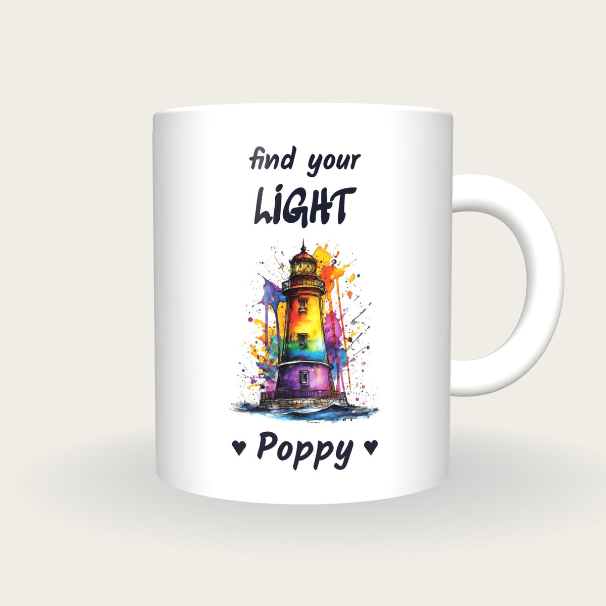 Personalised Lighthouse Mug, Find Your Light, front