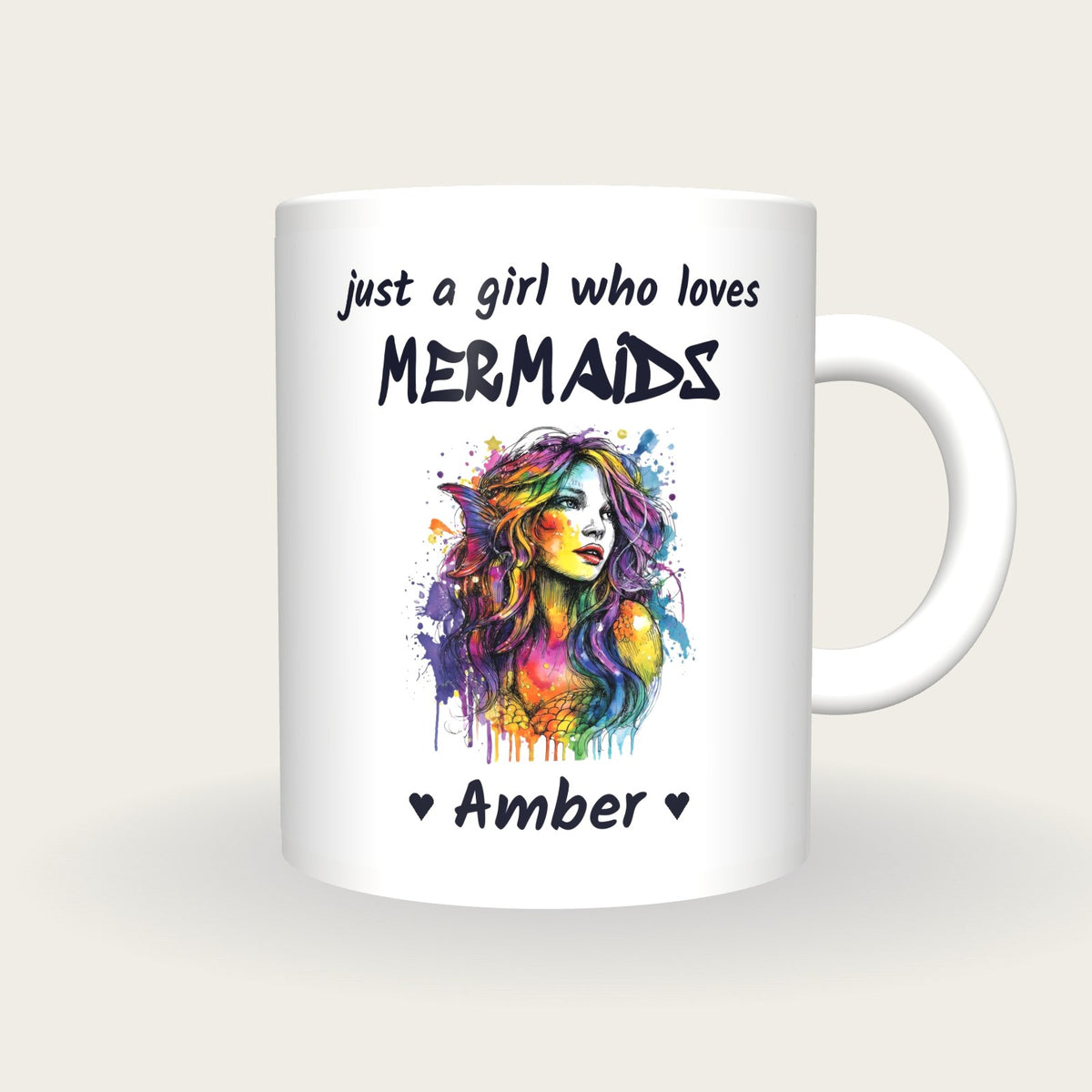 Personalised Mermaid Mug, Just A Girl Who Loves Mermaids, front