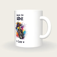 Personalised Motorbike Mug, Born To Ride, three-quarter view