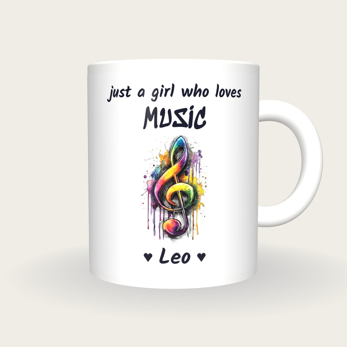 Personalised Music Note Mug, Just A Girl Who Loves Music, front