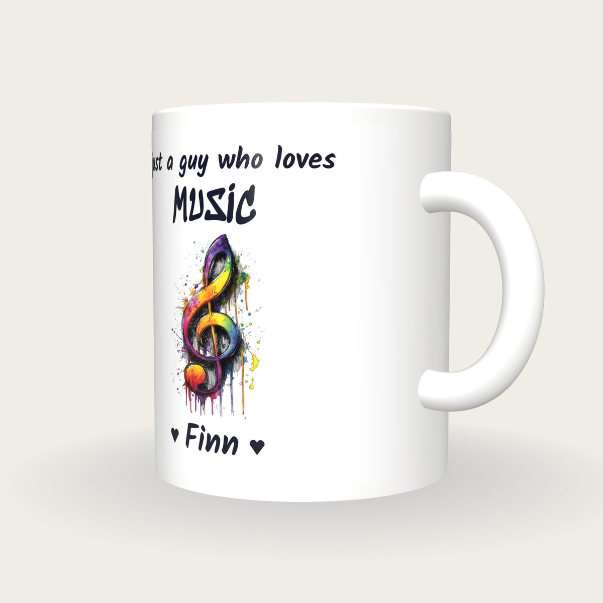 Personalised Music Note Mug, Just A Guy Who Loves Music, three-quarter view